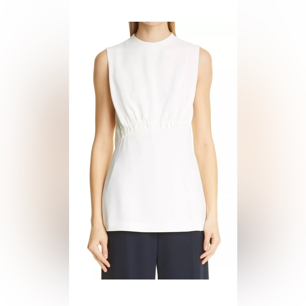 Lela Rose White Crepe Ruched Blouse Size 8
